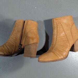 Buckle Tan Leather Ankle Booties